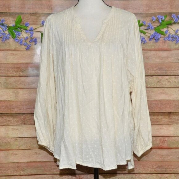 Old Navy Top XXL Plus Pintuck Blouse Cottagecore Peasant Cream Swiss Dot Casual - Picture 1 of 9